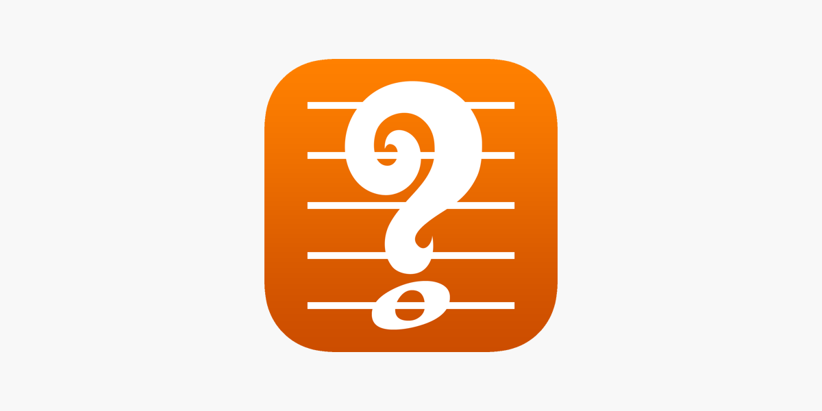 Fingering for iPad logo: White Question mark over staff lines in an orange square
