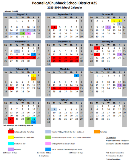 SD25 School calendar for 2023-2024